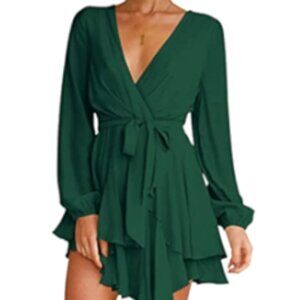 Green wrap tie dress